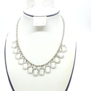 (AEO) Silver-tone Ball Bead Chain Necklace with Large Acrylic Crystals